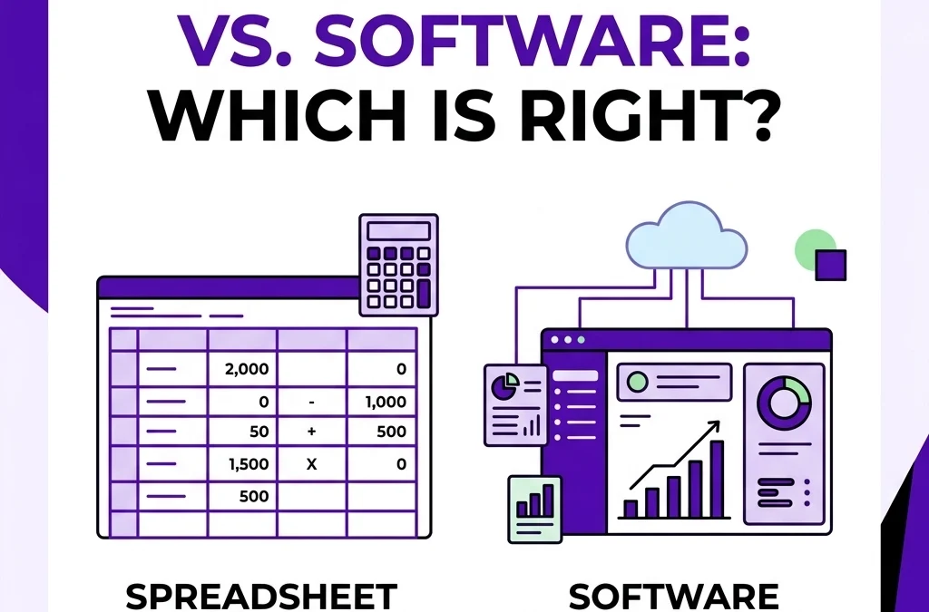How do I choose between a bookkeeping spreadsheet and accounting software?