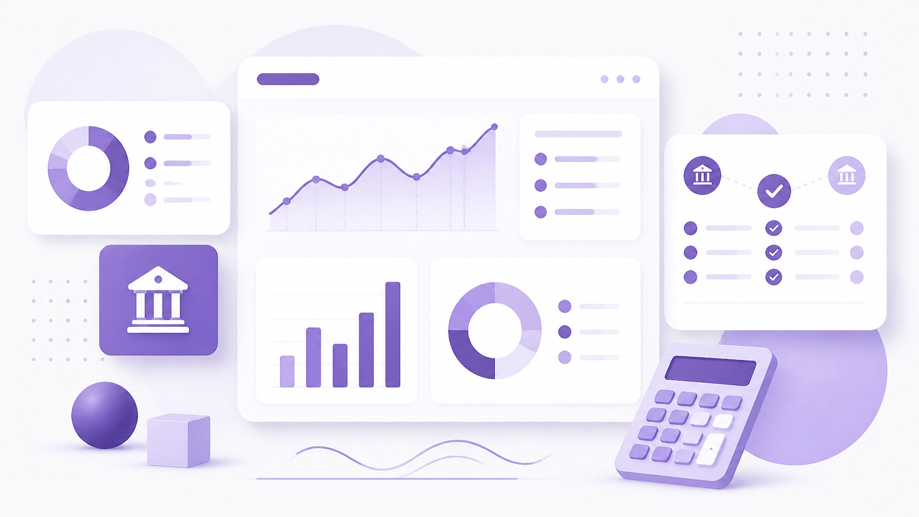 Abstract digital financial dashboard visual in purple and white