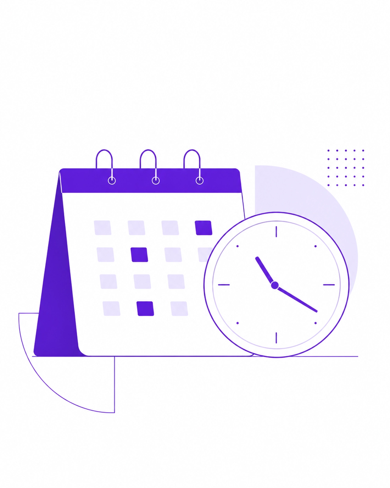 Abstract calendar and clock illustration in purple and white