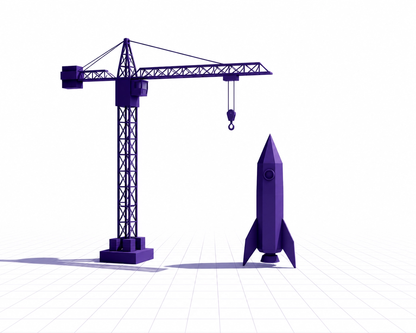 Purple crane and rocket icons representing specialized bookkeeping for construction and tech startups.