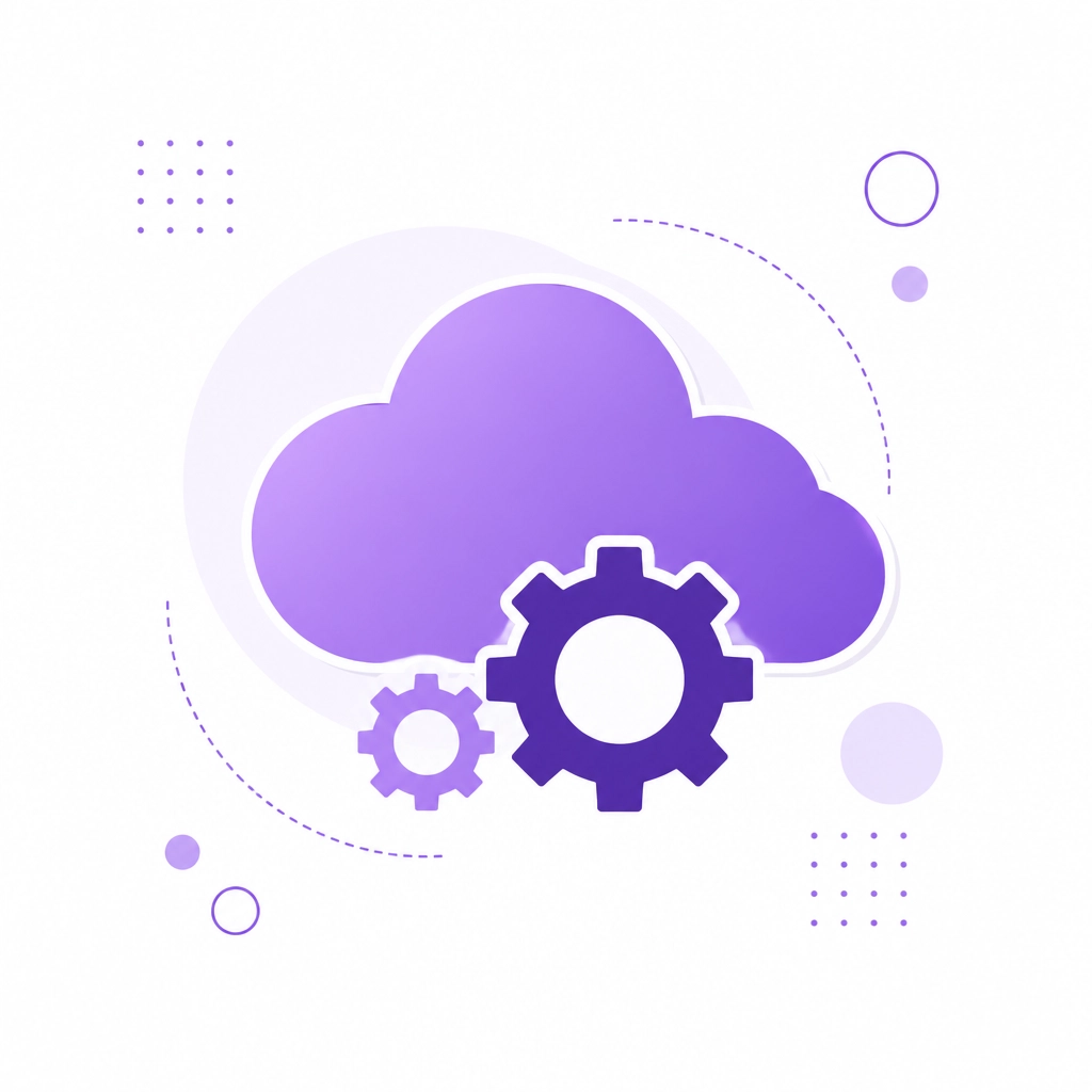 Minimalist cloud and gear icons representing accounting software