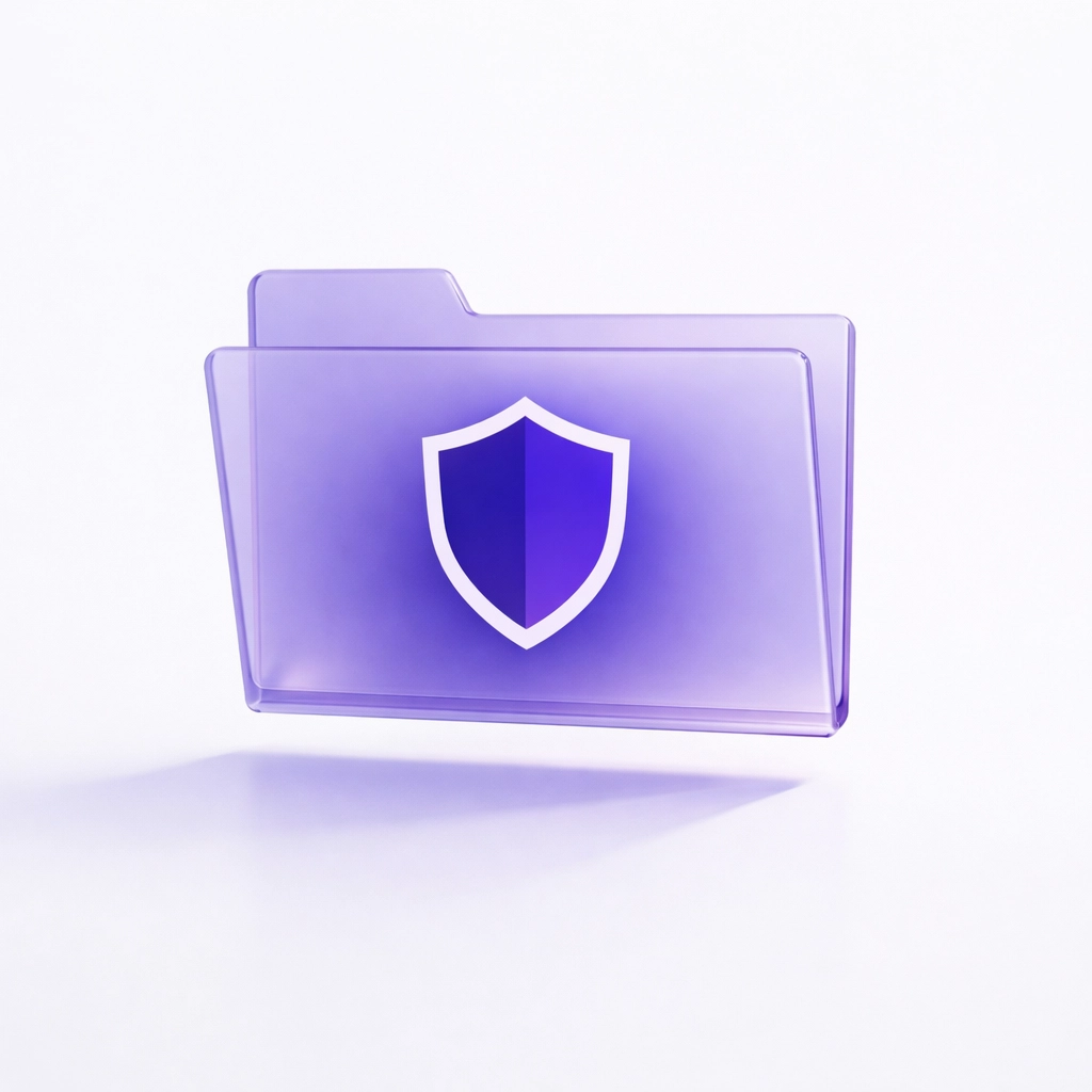 Secure digital file folder with a shield icon representing safe cloud bookkeeping data ownership.