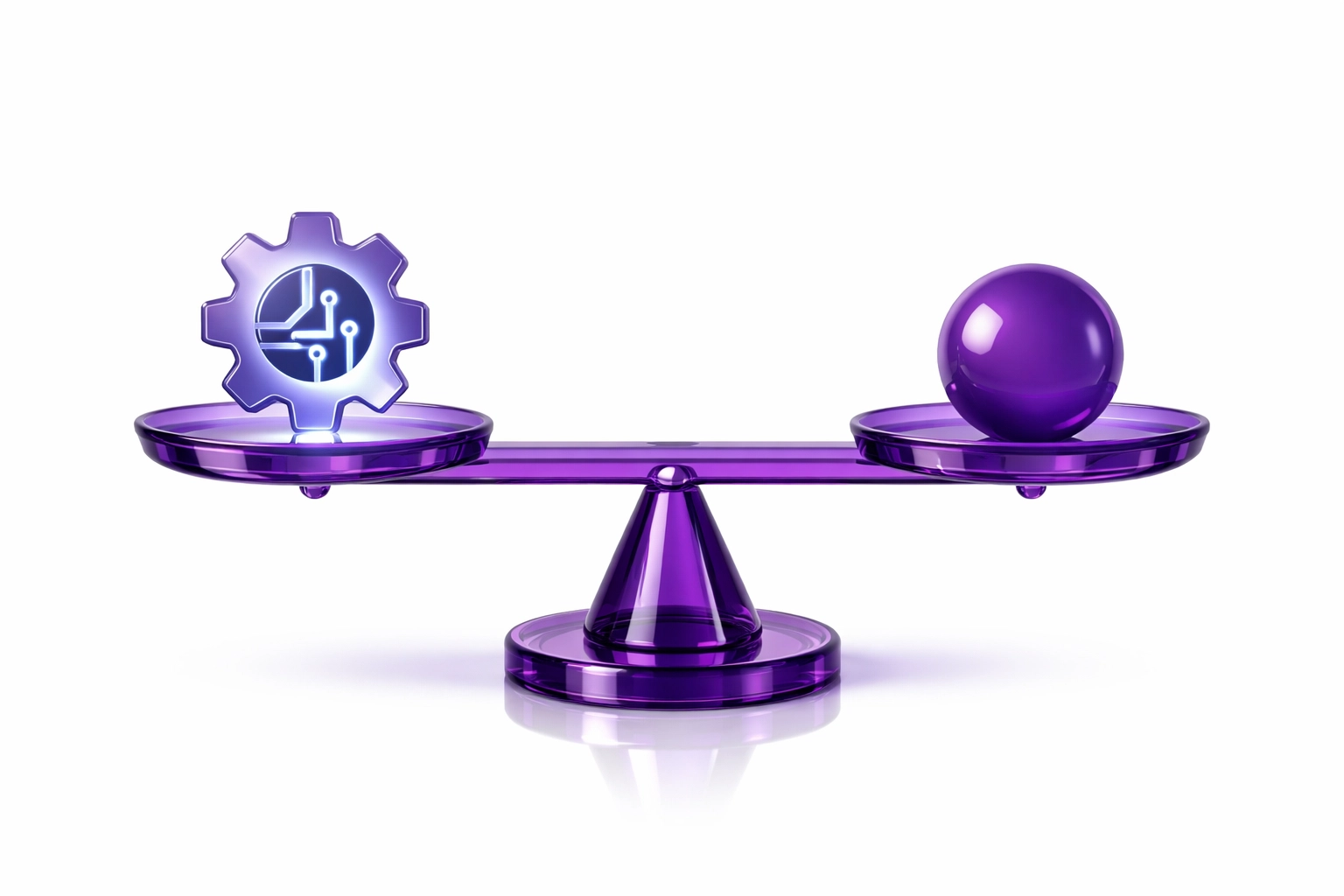 A balanced scale representing the hybrid approach of AI automation and human professional bookkeeping oversight.