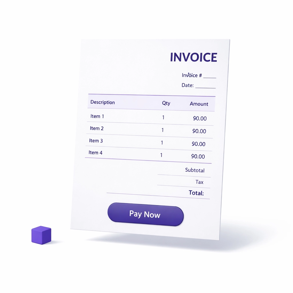 Professional invoice template with payment button for outsourced bookkeeping services