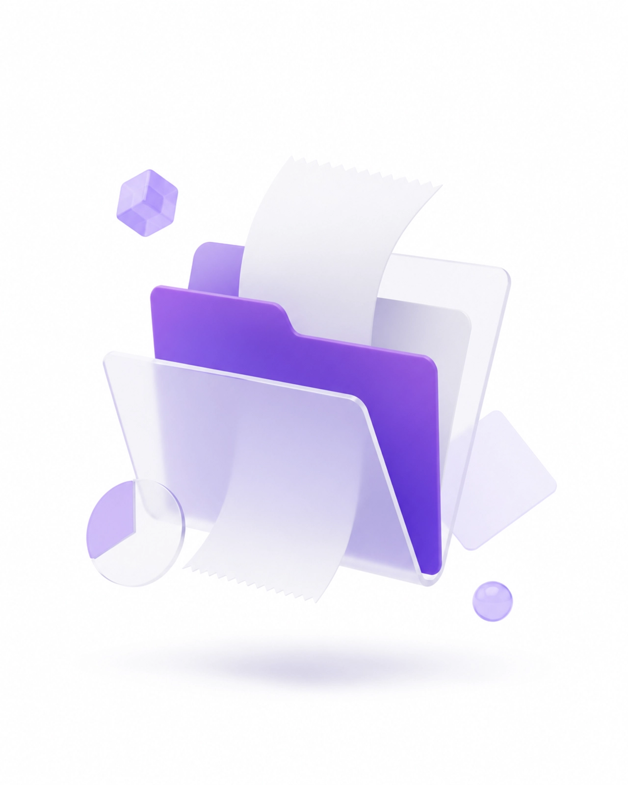Abstract geometric folders and receipt shapes on a clean white background