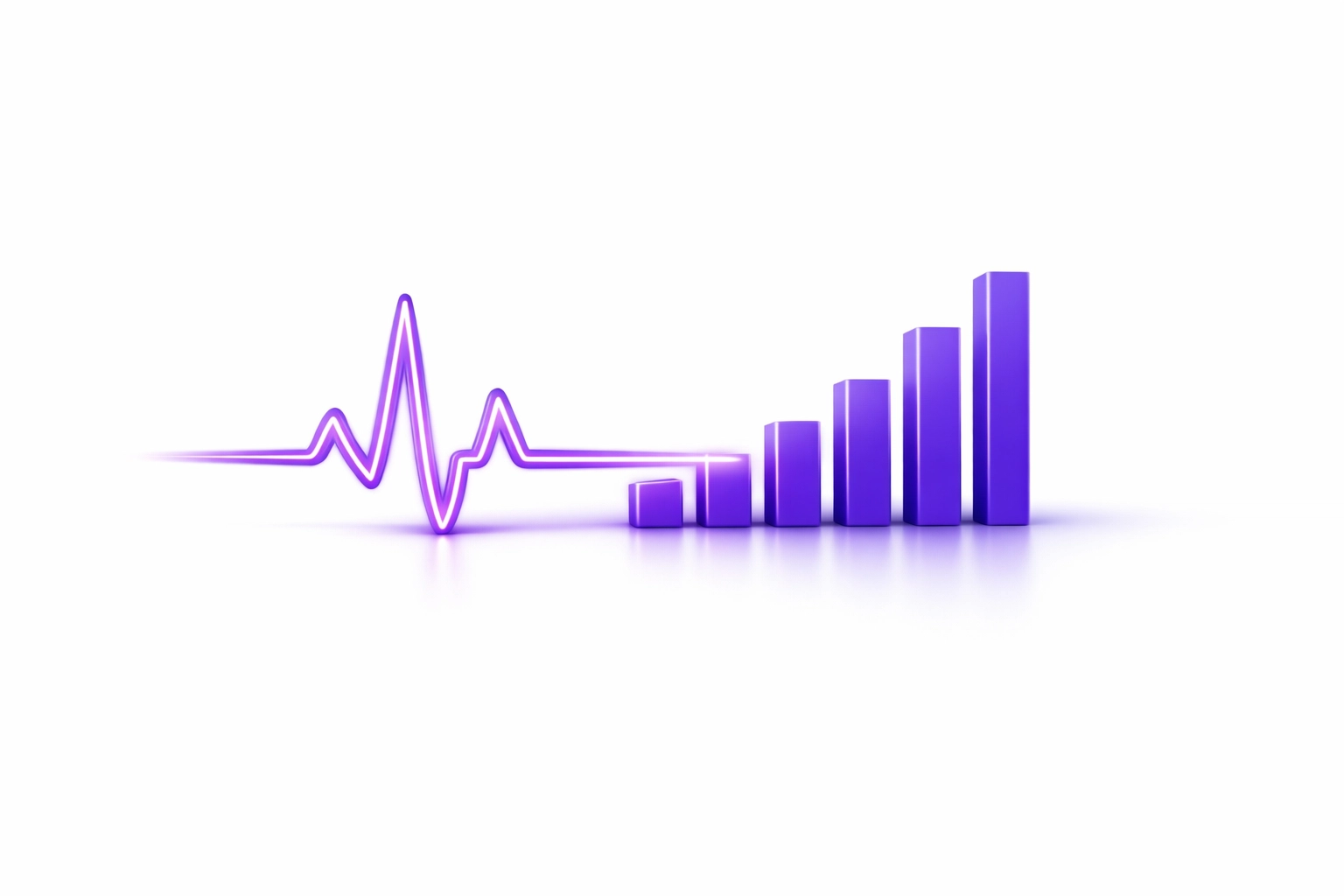Purple pulse line transitioning into a bar chart showing real-time small business financial visibility.