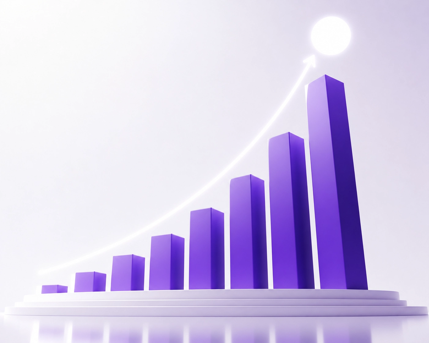 Abstract purple bar chart with a rising trend line showing business growth supported by professional accounting software.