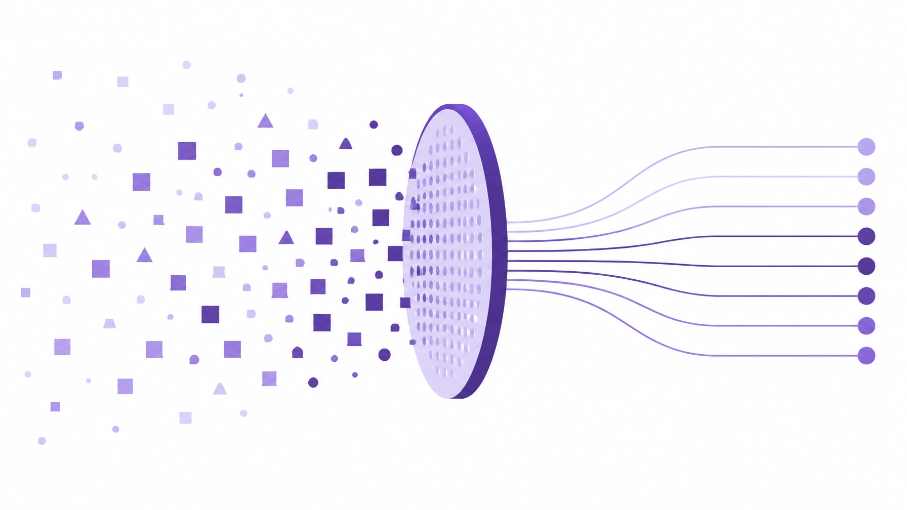 AI bookkeeping with human oversight abstract minimalist illustration of data flowing through a filter representing data cleansing and human review