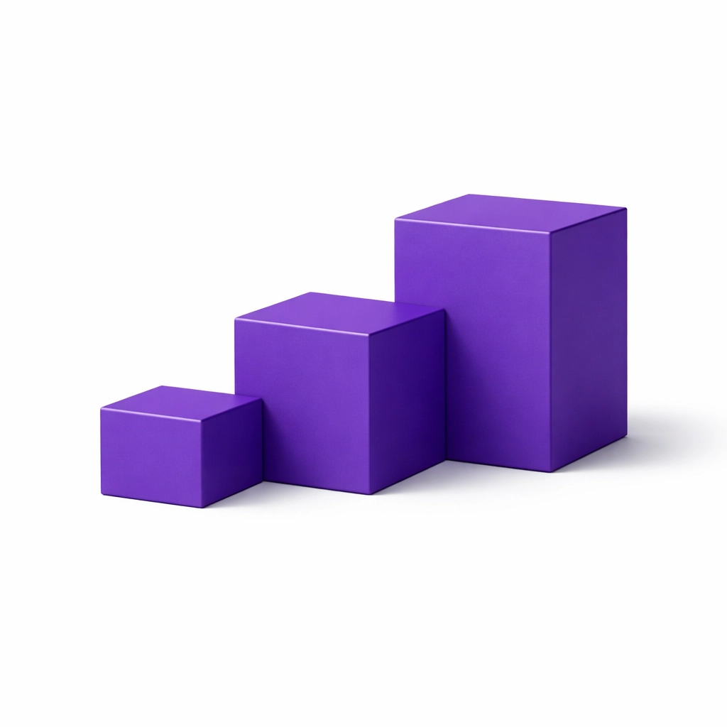 Stacked purple cubes representing tiered pricing and service levels for professional bookkeeping.
