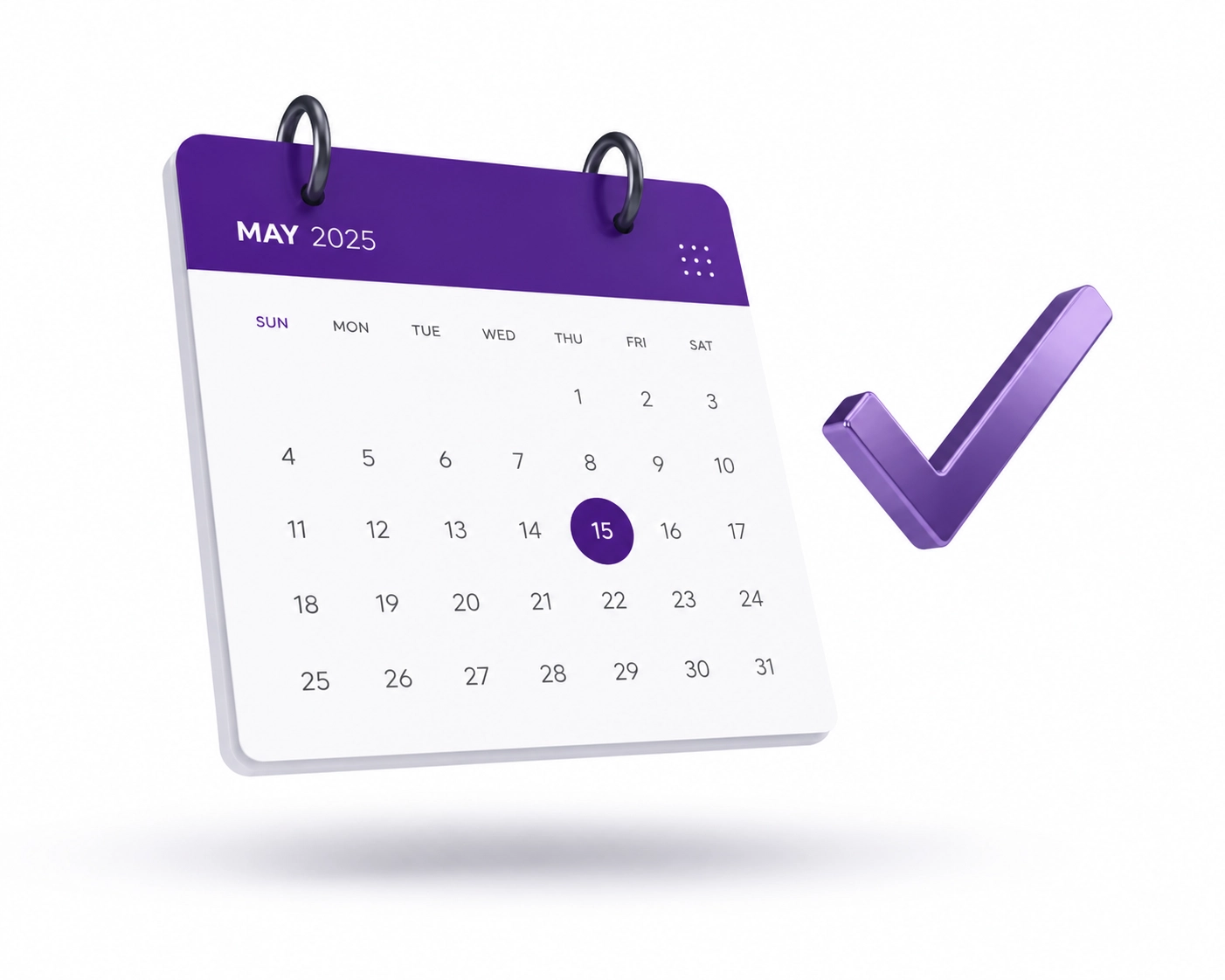 Calendar with a checkmark highlighting payroll and tax compliance deadlines for professional bookkeeping services.