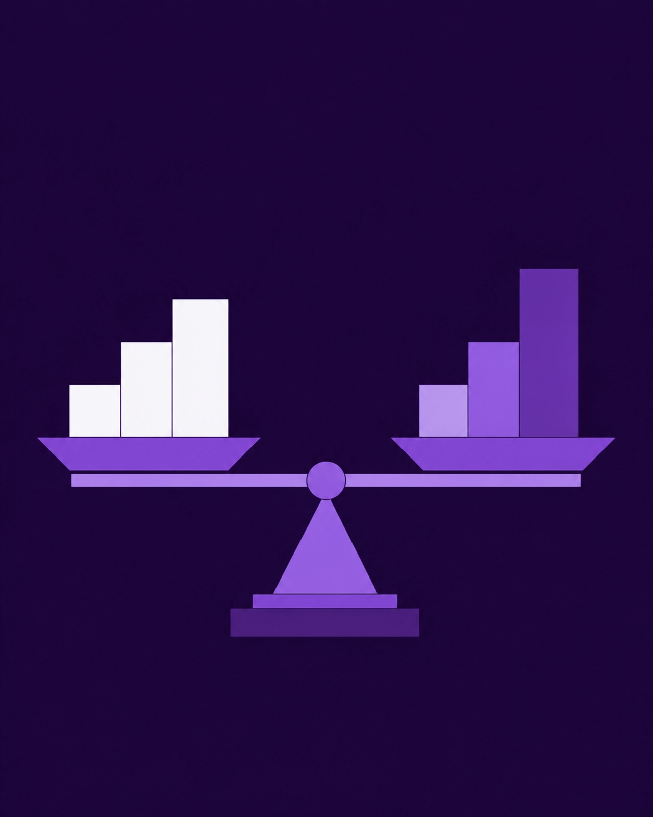 Abstract geometric blocks in purple and white representing financial balance