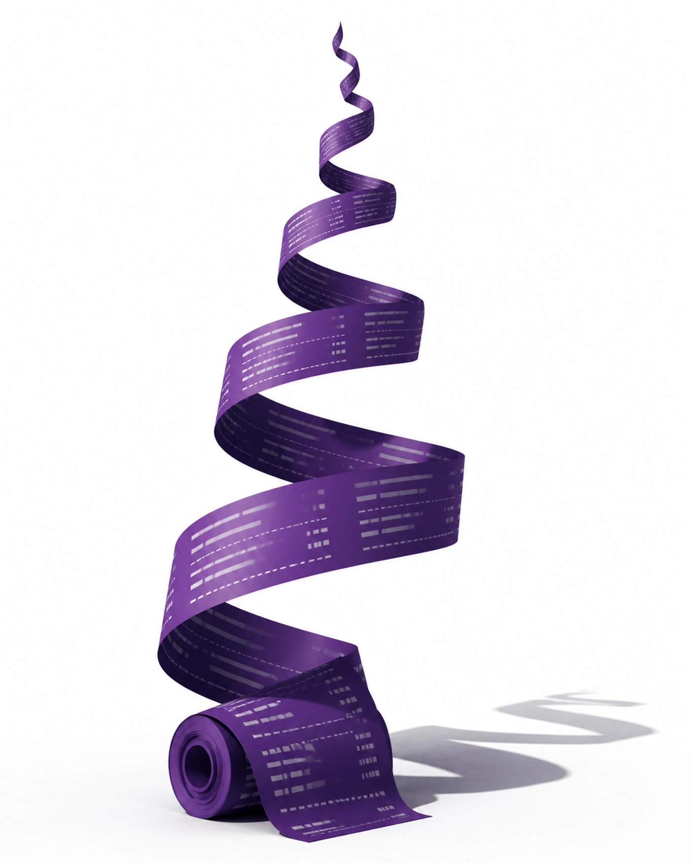 Purple receipt tape spiral symbolizing administrative task management for freelance businesses.