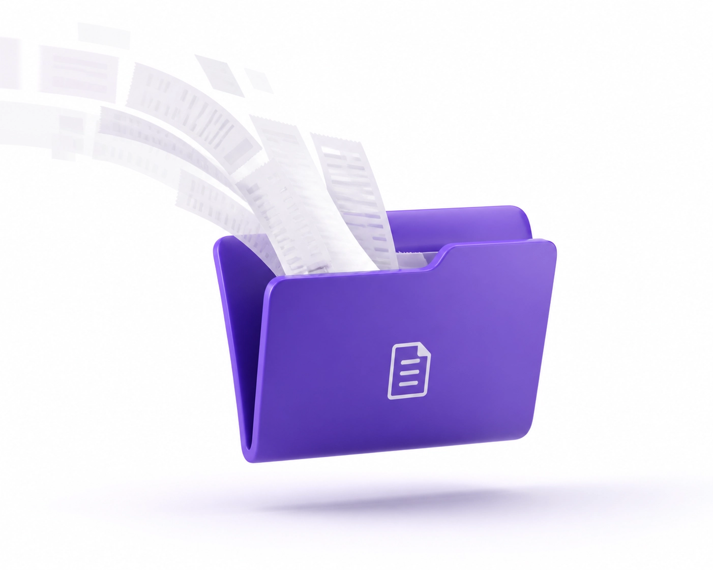 Purple digital folder organizing receipts, illustrating efficient outsourced bookkeeping for small businesses.