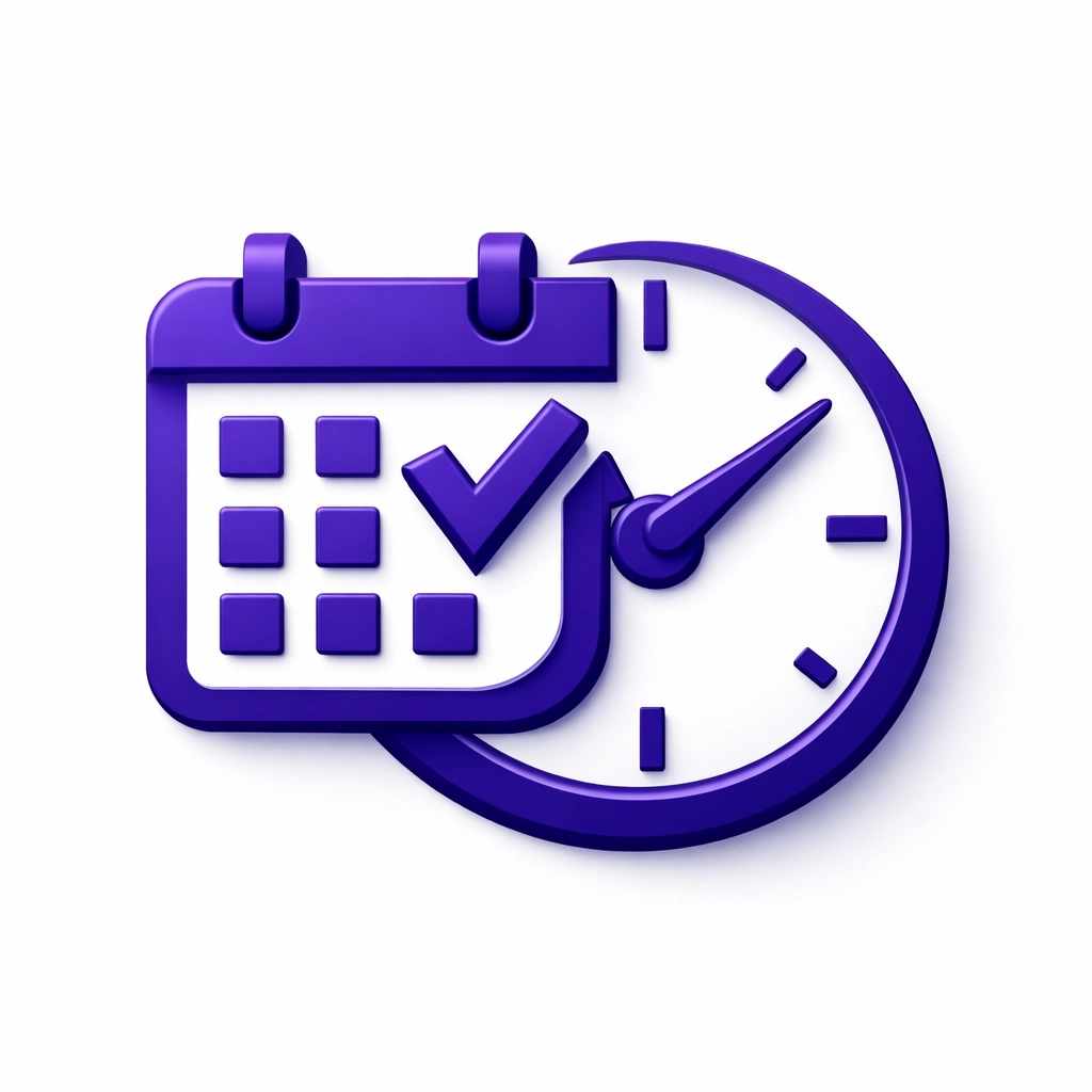 Minimalist clock and calendar icon representing an efficient catch up bookkeeping timeline.
