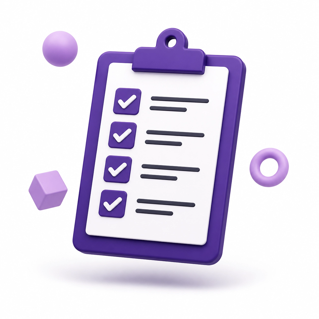 Purple clipboard with a checklist symbolizing professional bookkeeping cleanup and monthly maintenance.