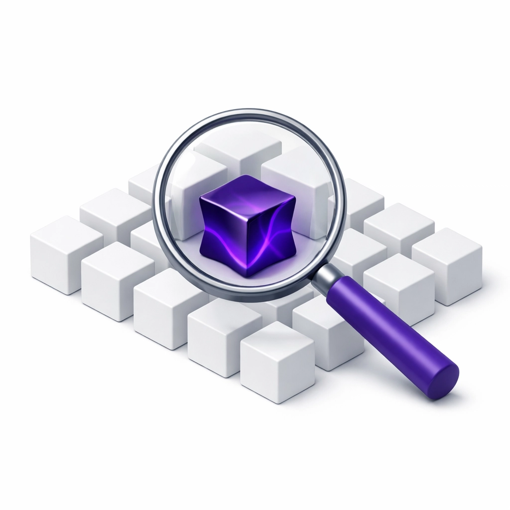 A magnifying glass finding a bookkeeping error that automated AI tools missed in a financial ledger.