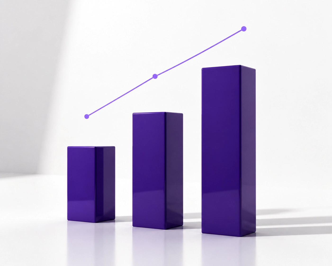 A minimalist bar chart with an upward trend line representing business growth and clear financial data.