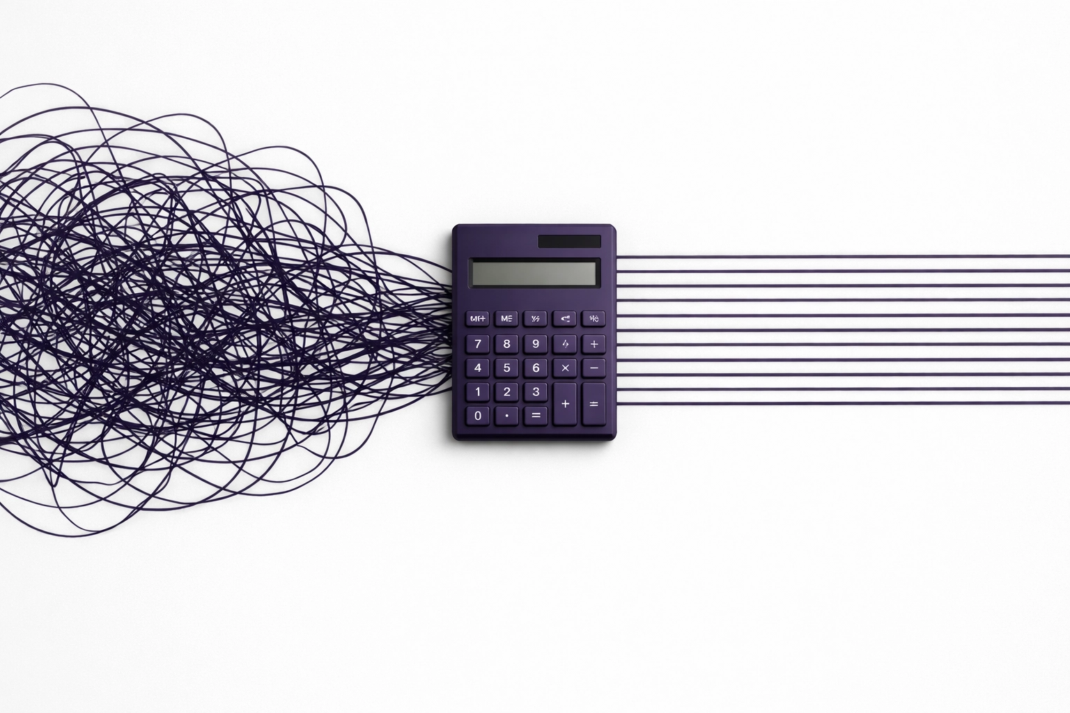 Organized lines and a calculator representing professional cleanup and financial clarity for bookkeeping near me.
