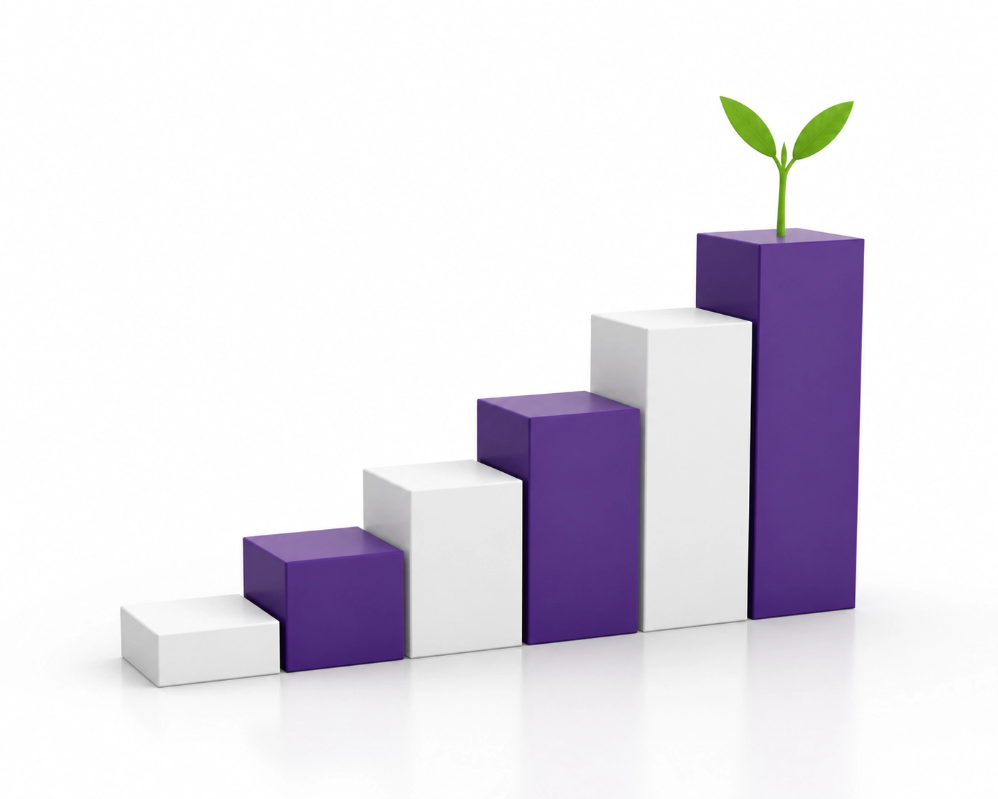 Abstract rising blocks with a sprout representing sustainable business growth through expert bookkeeping.