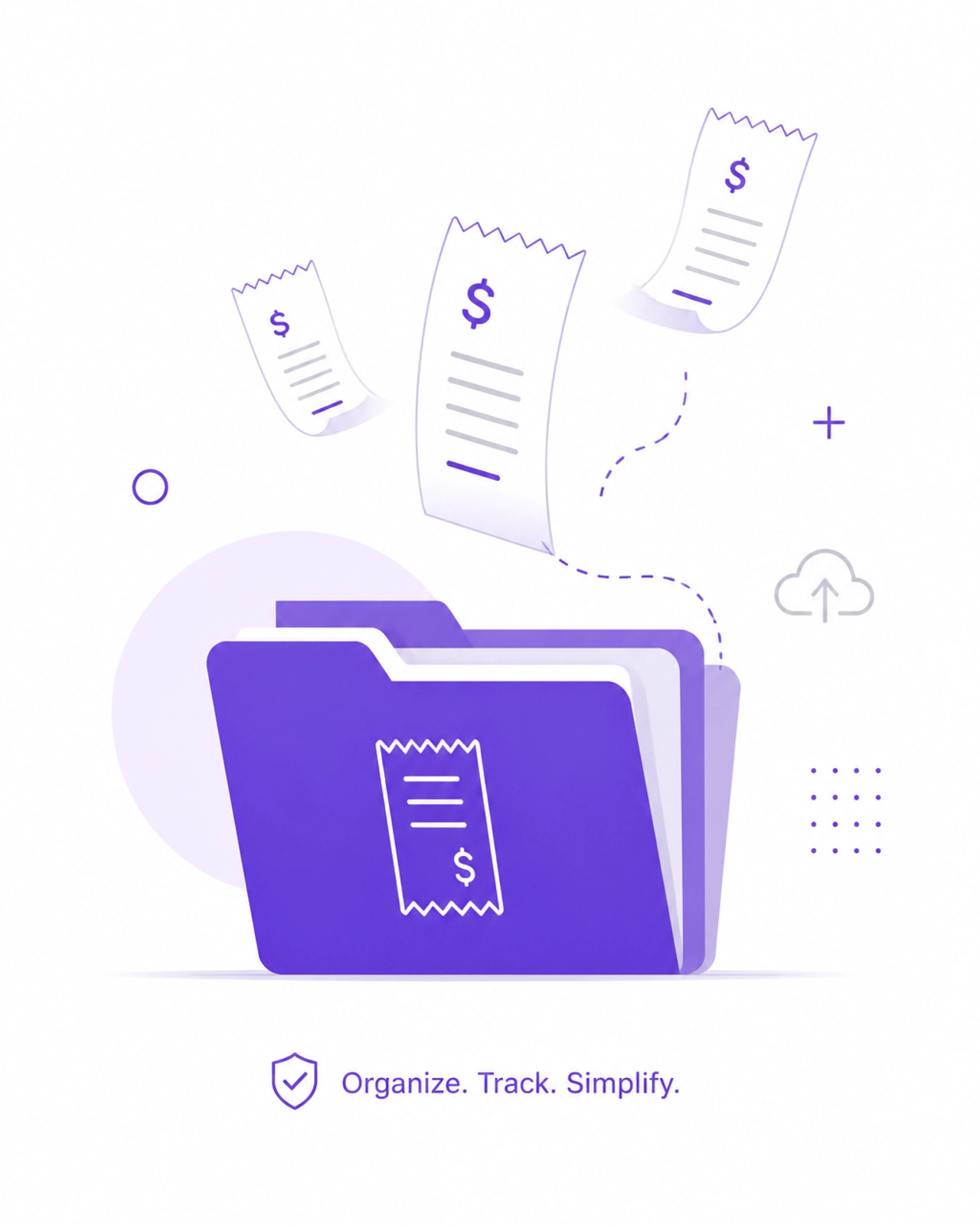 Abstract illustration of digital folders and receipts in purple and white