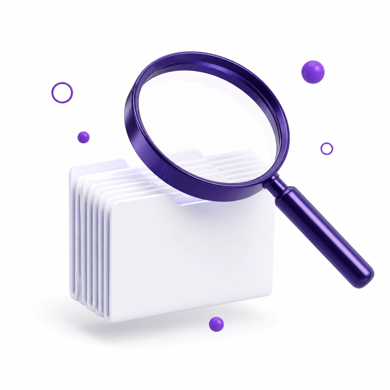 Purple magnifying glass over digital folders showing clean bookkeeping data for CPA tax readiness.