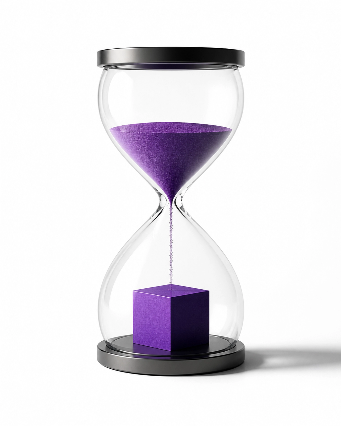 Minimalist purple hourglass representing the transition from hourly rates to fixed-fee bookkeeping packages.