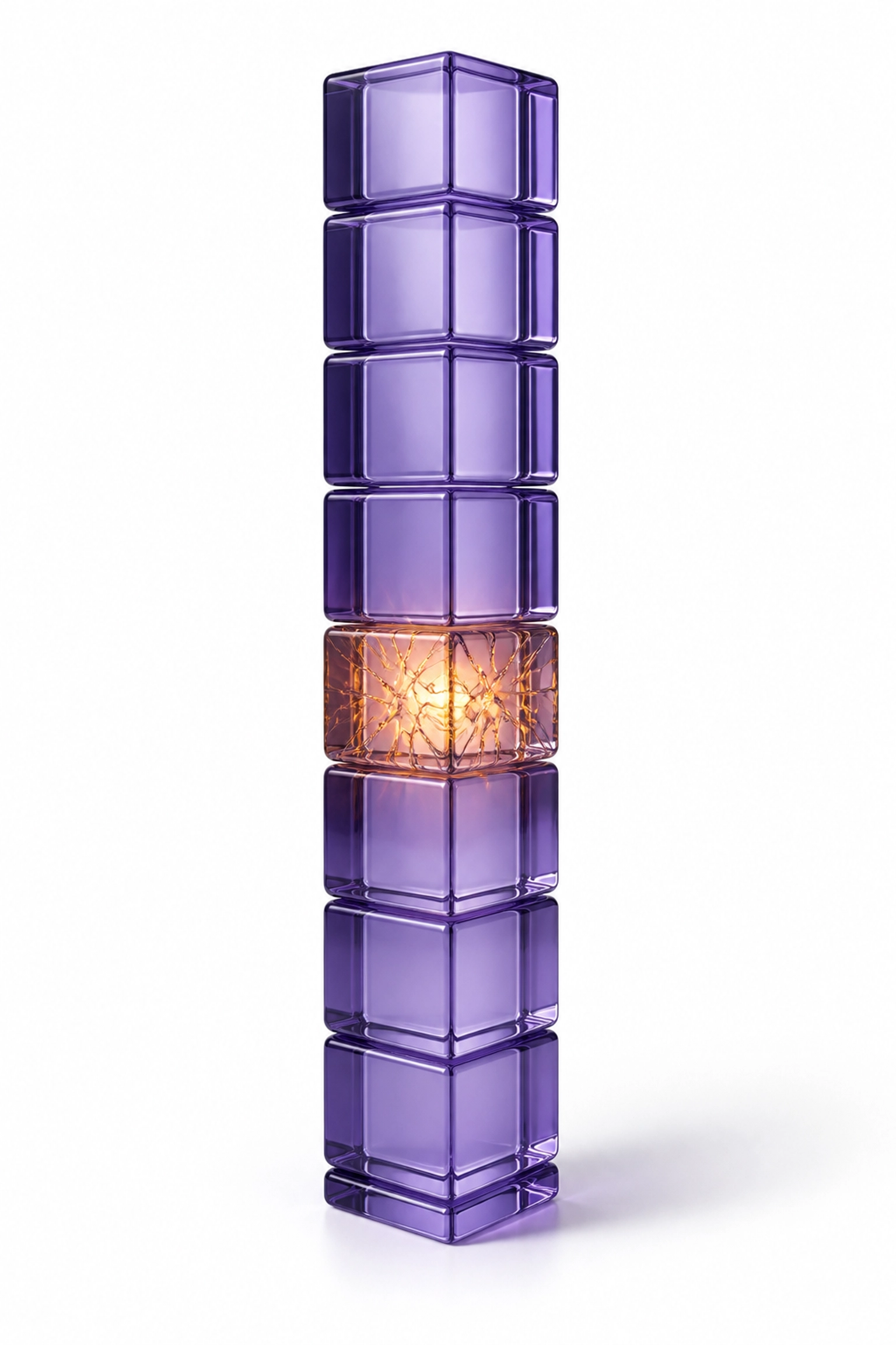 Stack of purple blocks with one cracked cube symbolizing errors and risks found in manual bookkeeping spreadsheets.