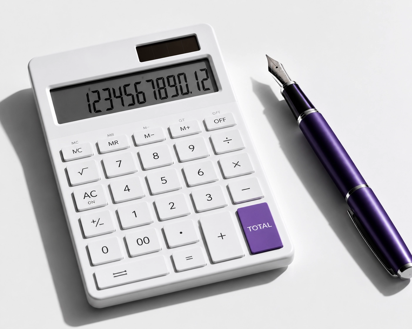 Minimalist calculator and pen symbolizing professional bookkeeping and financial oversight for startups.