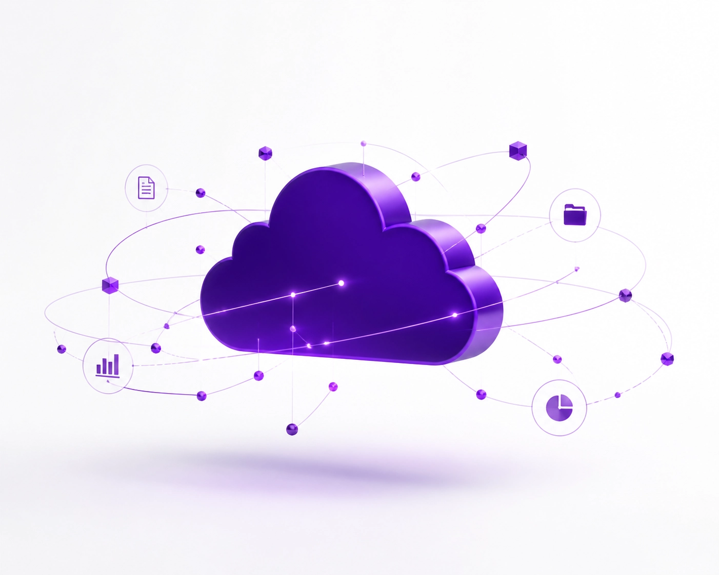 Purple cloud icon representing automated data syncing for cloud bookkeeping software.