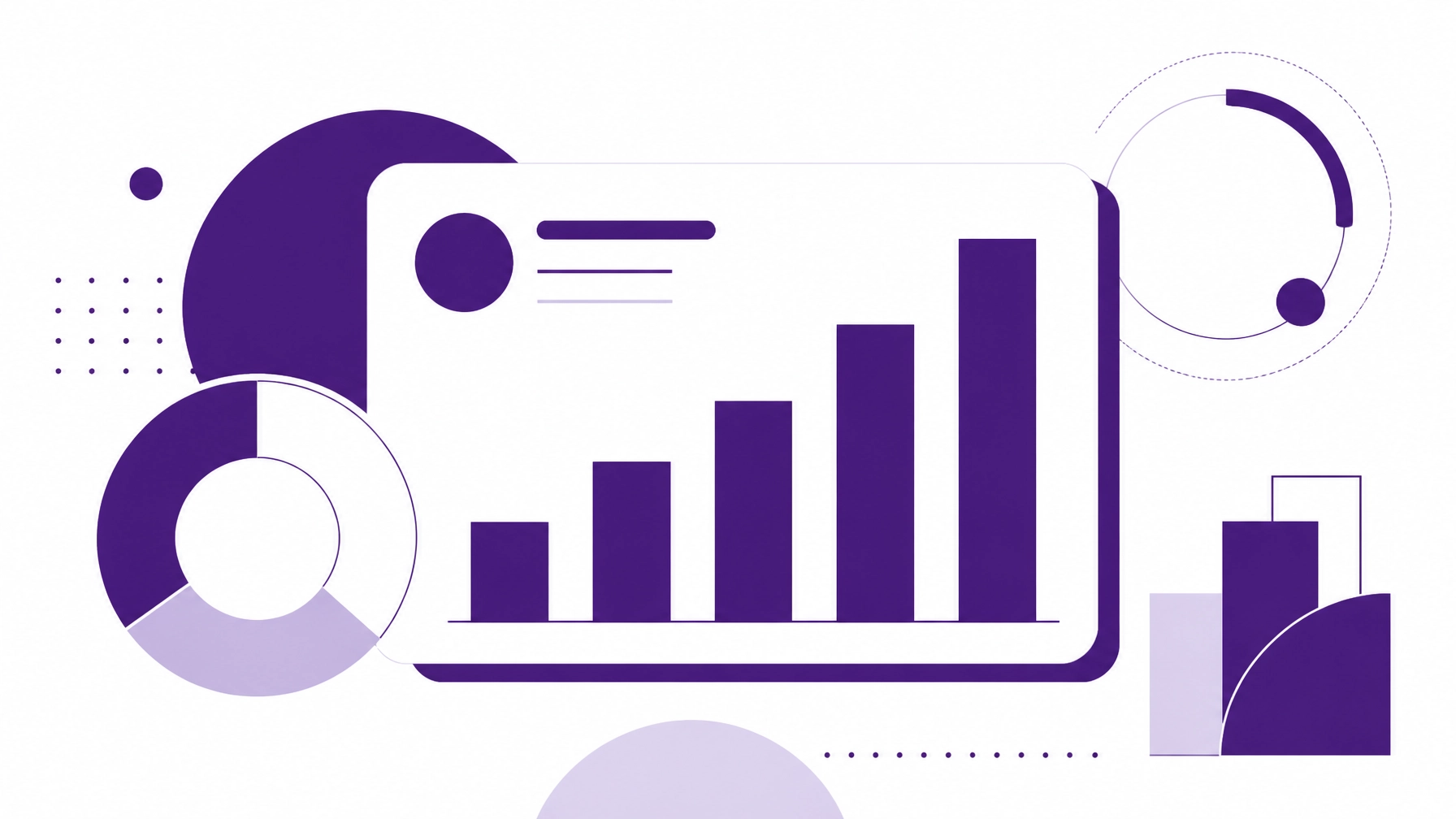 Construction bookkeeping guide abstract bar chart showing growth and progress in purple and white. Minimalist geometric representation of a financial dashboard.