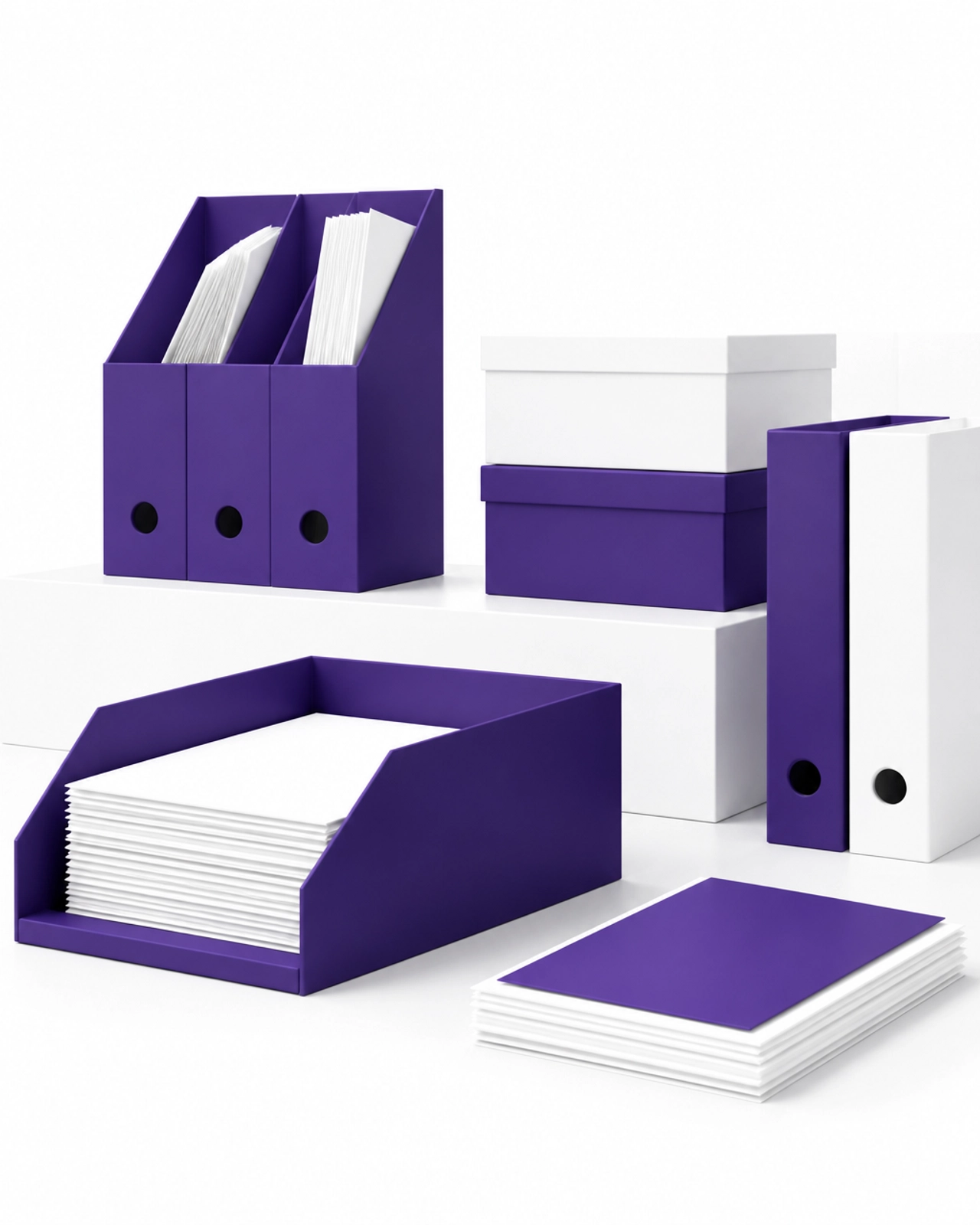 Abstract minimalist representation of organized folders and paper stacks