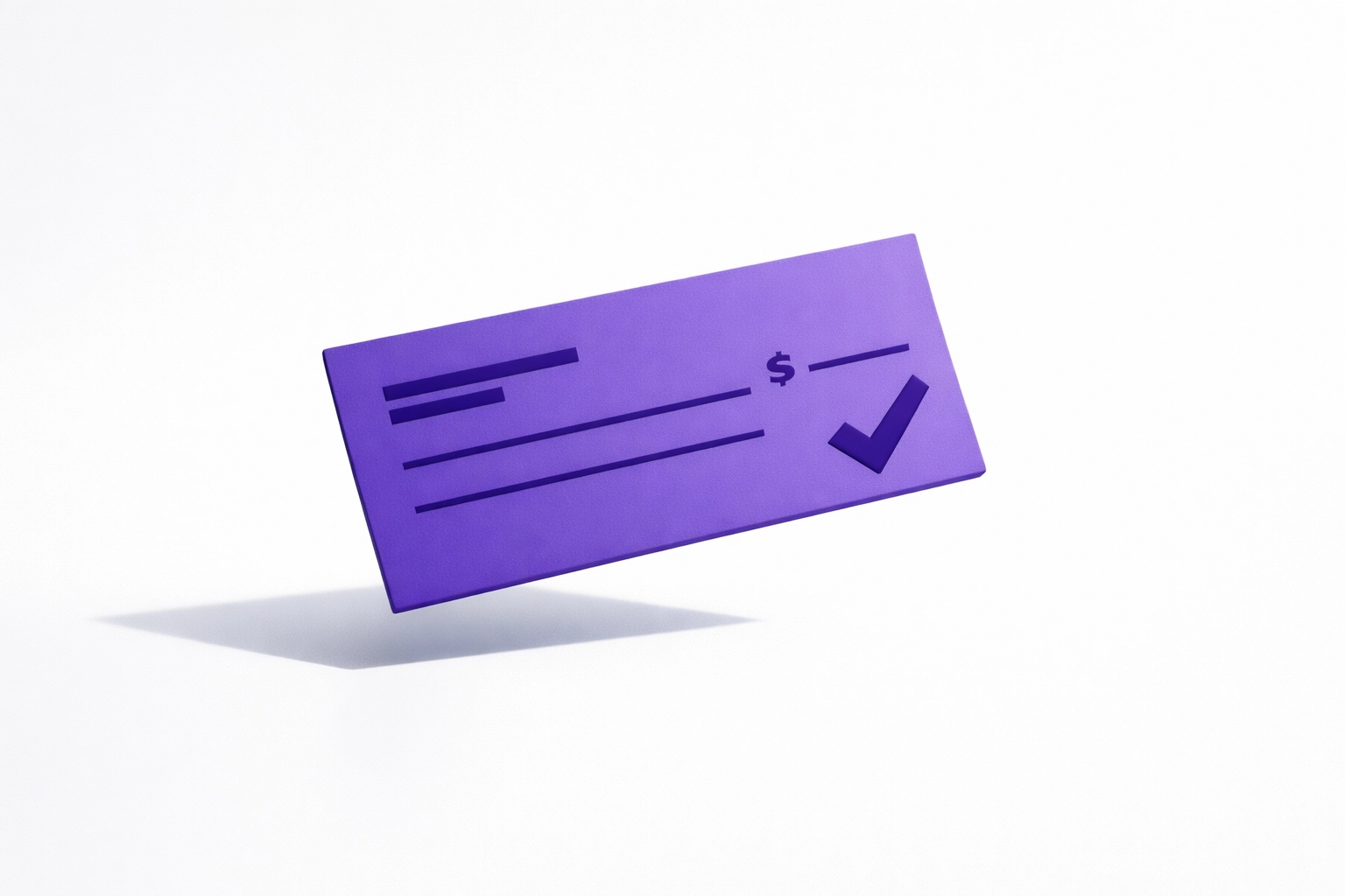 Stylized purple paycheck representing accurate small business payroll and compliance processing.