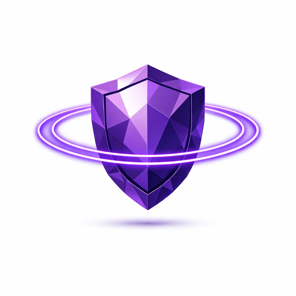 A purple geometric shield representing multi-factor authentication for small business bookkeeping security.